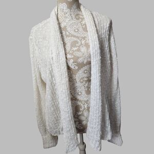 Eileen Fisher White Cardigan Chunky Knit with Shawl Collar size Large